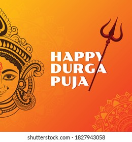 Durga Puja Festival Background Template Design with Goddess Durga Eyes and Decorative Elements