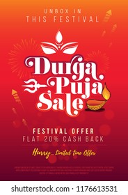 Durga Puja Festival Big Sale Poster Flyer Design Background Template A4 Size