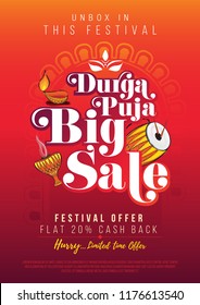 Durga Puja Festival Big Sale Poster Design Background Template A4 Size
