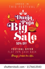 Durga Puja Festival Big Sale Poster Flyer Design Background Template A4 Size