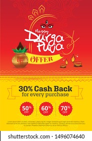 Durga Puja Festival Offer Poster Design Layout Template A4 Size Vector Illustration 