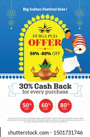 Durga Puja Festival Offer Poster Design Layout Template A4 Size Vector Illustration 