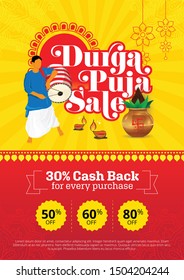 Durga Puja Festival Offer Poster Design Layout Template A4 Size Vector Illustration 