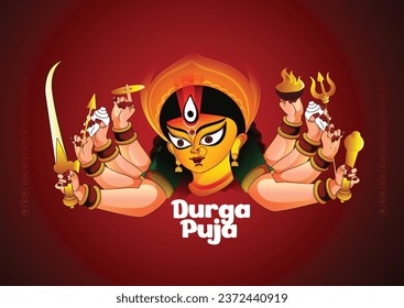 Durga Puja with goddess Durga face illustration indian festival Navratri