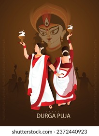 Durga Puja with goddess Durga face illustration indian festival Navratri