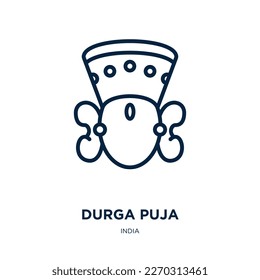durga puja  icon from india collection. Thin linear durga puja , happy, durga outline icon isolated on white background. Line vector durga puja  sign, symbol for web and mobile svg