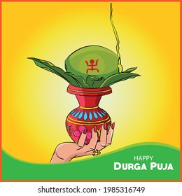 durga puja kalash vector illustration