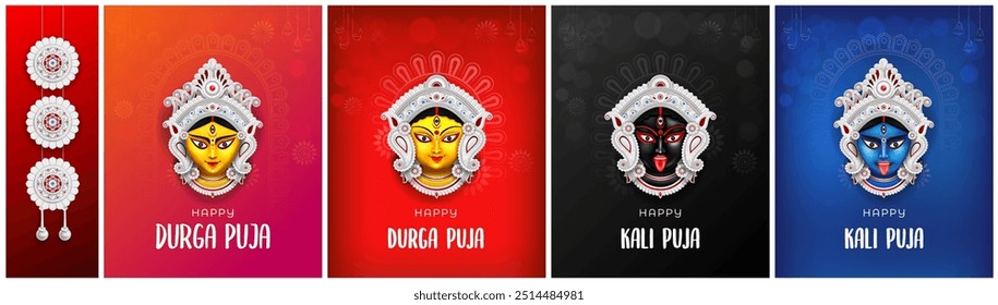 durga puja and kali puja face illustration, durga puja kali puja banner background design