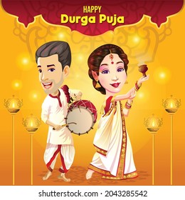 Durga Puja Navratri festival wishes with dancer and drummer