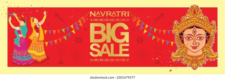 Durga puja or Navratri sale banner template design. Colourful Festival sale background with design elements.