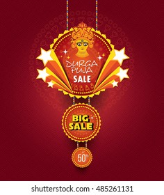 Durga Puja Offer Banner Design Template - Traditional Style Durga Puja Sale Layout