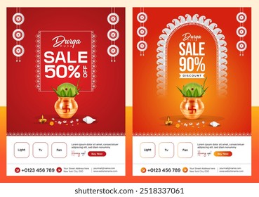 Durga Puja Venta, oferta, Oferta Póster, Venta Anuncio, Puja Oferta A4 Flyer, Durga Puja Flyer para Diseño de Impresión, Web Anuncio, Póster, Flyer Póster	