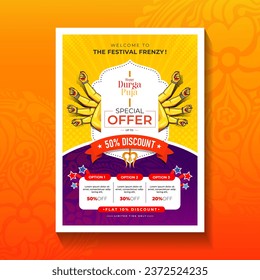 Durga Puja Sale Poster Design Layout Template, Festival Offer Poster Design Template