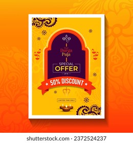 Plantilla de diseño de afiches de venta de Durga Puja, plantilla de diseño de afiches de oferta de festival