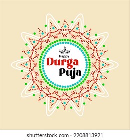 Durga Puja Vector Template Greeting Card. Mandala Background To Celebrate Annual Hindu Festival Holiday.