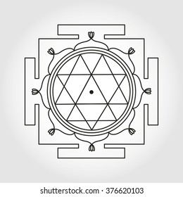 Durga Yantra.Sacred geometry buddhism symbol.Vector line object,background.Vector meditation,religion sign.Futuristic mystery design,shape.Hindu,indian ornament