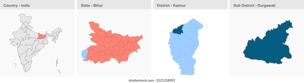 Durgawati map (District Kaimur,State Bihar, Republic of India), Kaimur District, Bihar State, Republic of India, Government of Bihar, Indian territory, Eastern India, politics, village, tourism