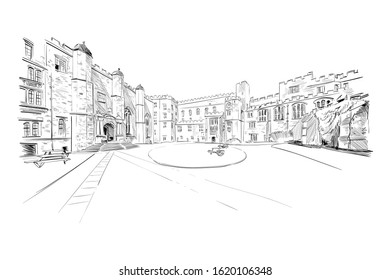 Durham Castle. Durham. England. Great Britain. Europe. Hand drawn sketch. Vector illustration.