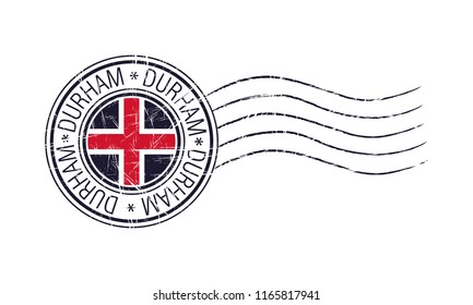 Durham city grunge postal stamp and flag on white background