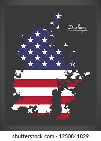 Durham North Carolina City map with American national flag illustration