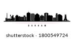 Durham skyline horizontal banner. Black and white silhouette of Durham City, North Carolina. Vector template for your design. 