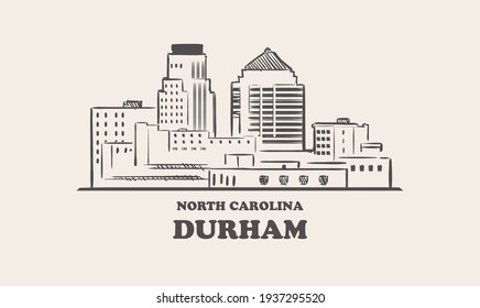 Durham skyline, north carolina drawn sketch