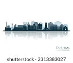 Durham skyline silhouette with reflection. Landscape Durham NC. Vector illustration.