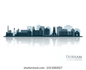 Silhouette de línea de corte durham con reflexión. Paisaje Durham NC. Ilustración vectorial.