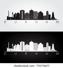 Durham usa skyline and landmarks silhouette, black and white design, vector illustration.
