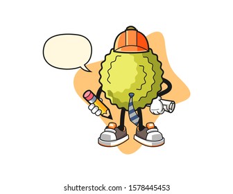 Durian architect with speech bubble cartoon. Mascot Character vector.