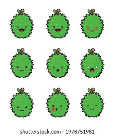 Durian cartoon characters with different facial expressions