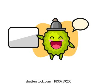 Durian cartoon doing a presentation