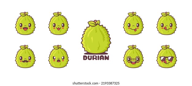 Durian cartoon. fruit vector illustration. icon, emoticons, cartoons. isolated on a white background