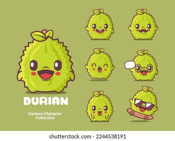durian cartoon. fruit vector illustration with different expressions