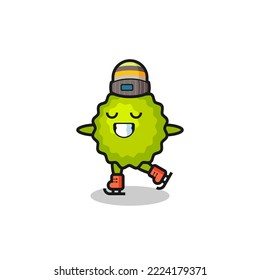 durian cartoon as an ice skating player doing perform , cute style design for t shirt, sticker, logo element