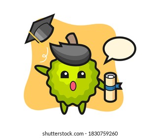 Durian cartoon throwing the hat at graduation