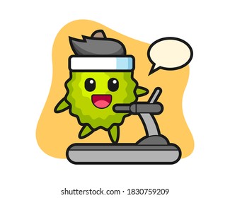 Durian cartoon walking on the treadmill