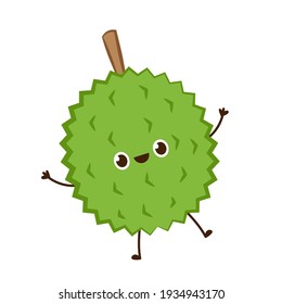 Durian character design. Durian on white background. Durian cartoon vector.