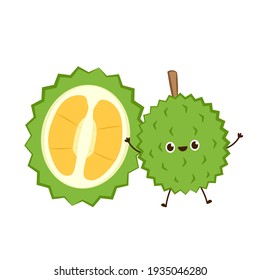 Durian character design. Durian on white background. Durian cartoon vector.