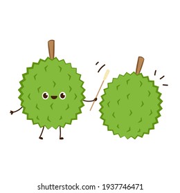 Durian character design. Durian on white background. Durian cartoon vector.