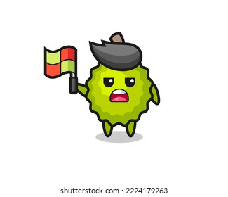 durian character as line judge putting the flag up , cute style design for t shirt, sticker, logo element