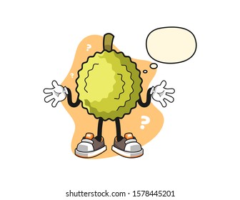 Durian confused with thought bubble cartoon. Mascot Character vector.