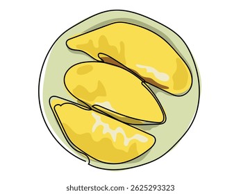 Durian, en línea continua, dibuja sobre un fondo blanco.