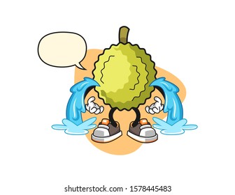 Durian cry with speech bubble cartoon. Mascot Character vector.