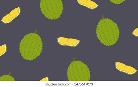 Durian and cut piece pattern background vector.King of fruit design pattern.Tropical friut flat style.