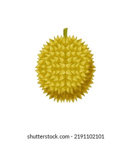 Durian Exotic Dessert, Tasty Yellow Pulp Isolated Flat Cartoon Design. Vector Tropical Durio Zibethinus, Vegetarian Food Snack. Asian Smelling Fruit With Odour Flavour, Breadfruit Jackfruit