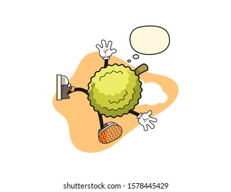 Durian fall from sky with thought bubble cartoon. Mascot Character vector.