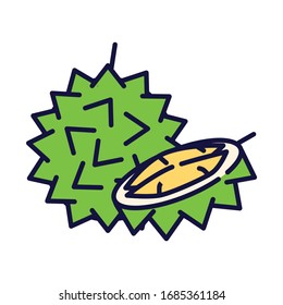 Durian filled outline simple icon in white isolated background. Fruit clip art.