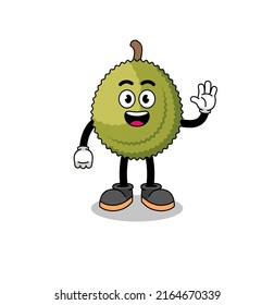 durian fruit cartoon doing wave hand gesture , character design