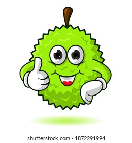 Durian fruit in cartoon logo style illustration with emoji character style design